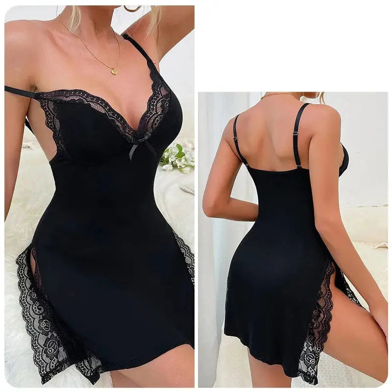 LuxeSilk Satin Nightgown Faux Silk Sleepwear Spaghetti Straps V Neck for Sleek Summer Comfort Women