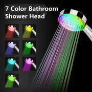 Simples Market 7-color LED rainfall shower head with color-changing spray; shows seven color options