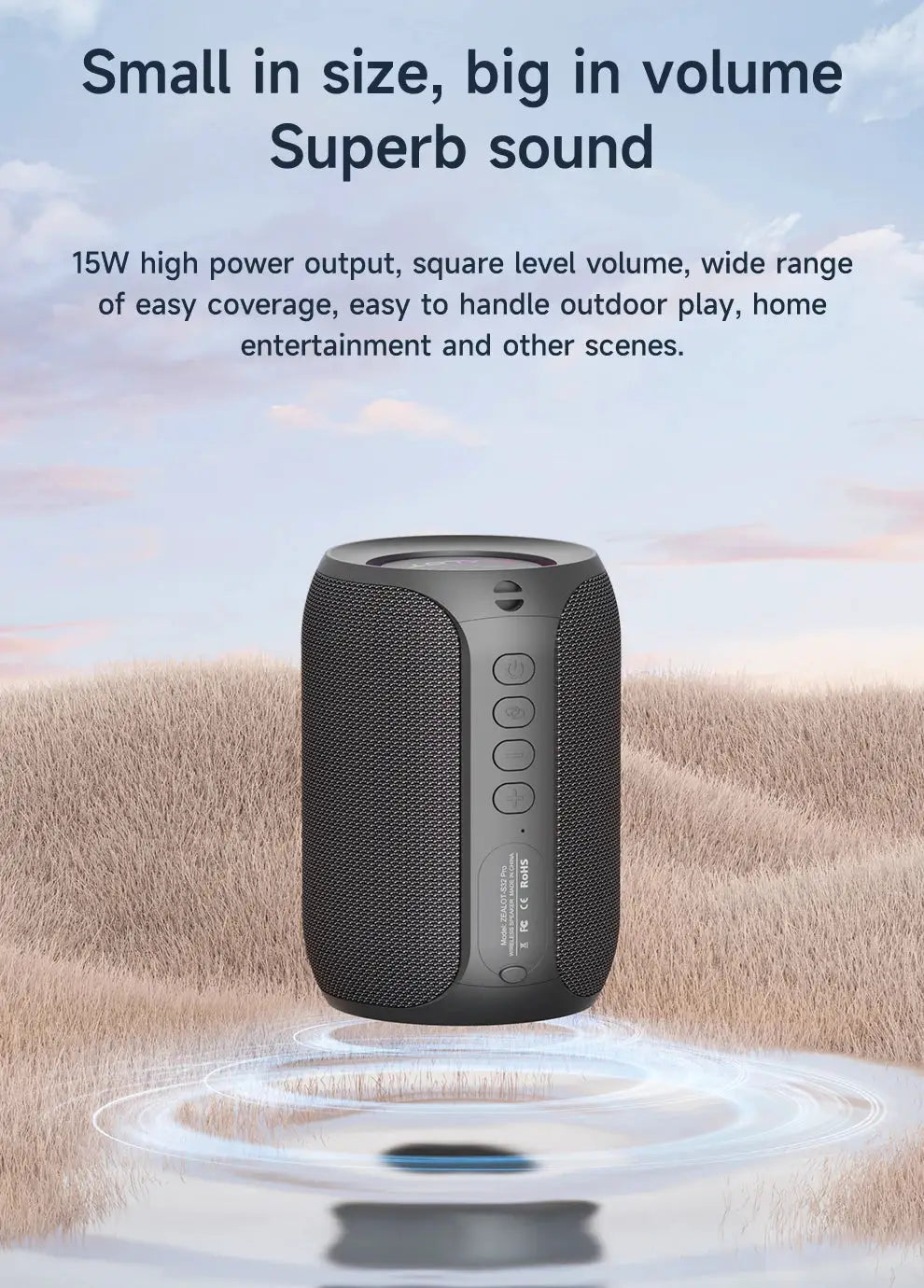 ZEALOT-S32PRO Bluetooth speaker by Simples Market, black waterproof outdoor speaker with LED light