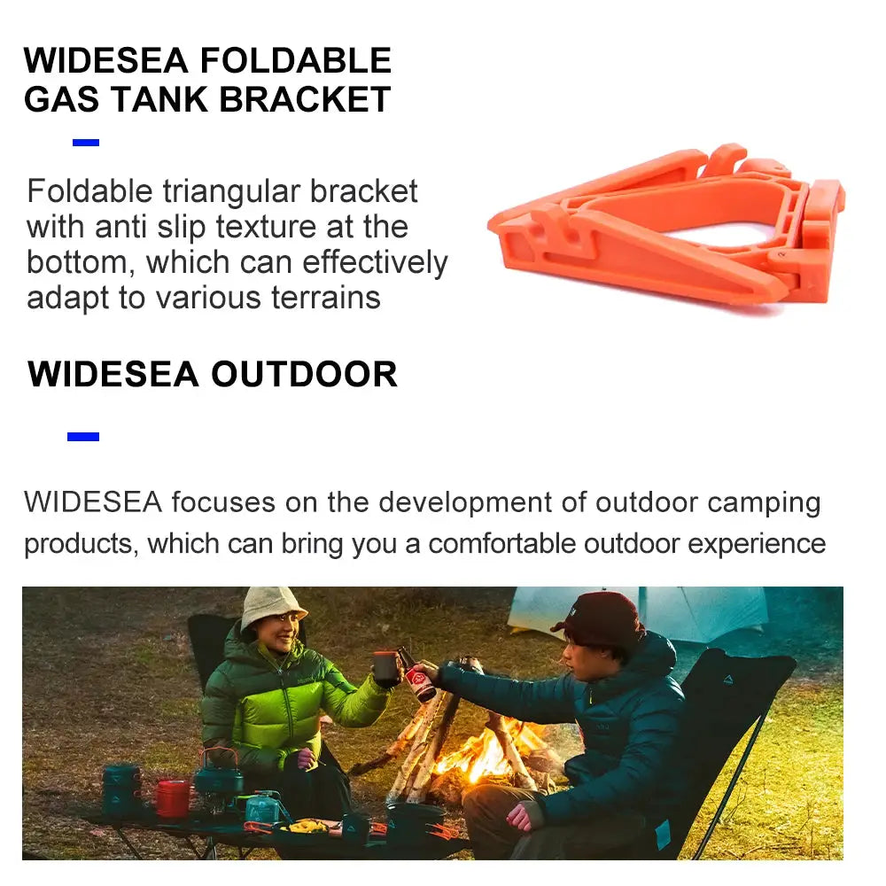 Widesea foldable gas tank bracket in orange plastic, camping stove canister stand for outdoors