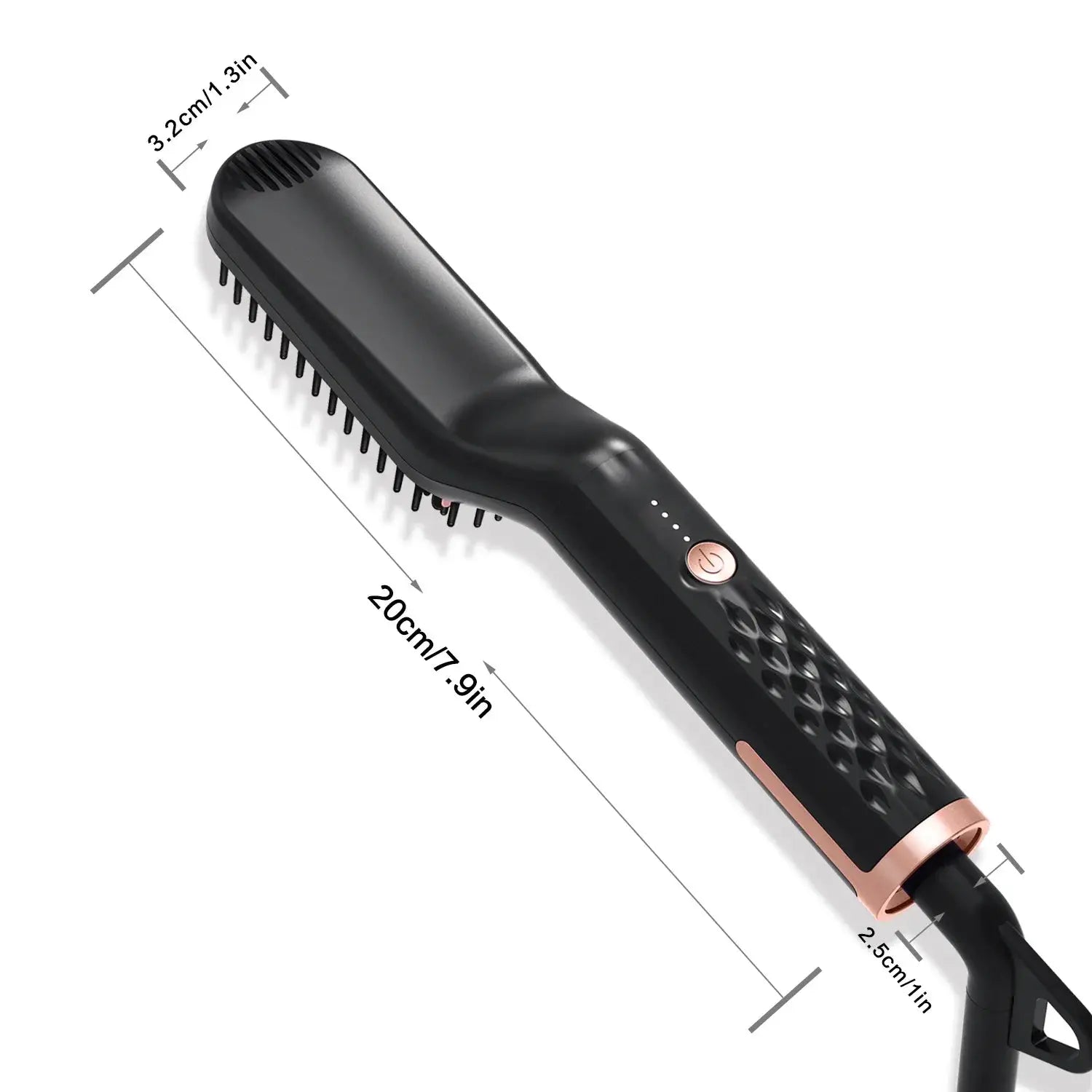Men's electric beard straightener brush, Simples Market, black with rose-gold accents, wet/dry
