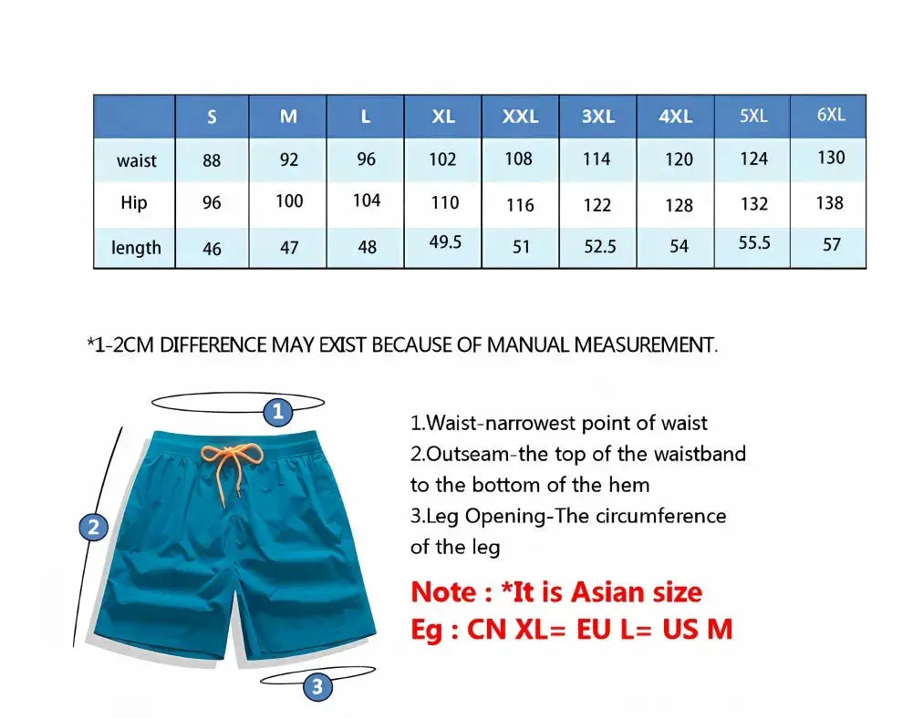 Board shorts for men in blue with orange drawstring and elastic waist