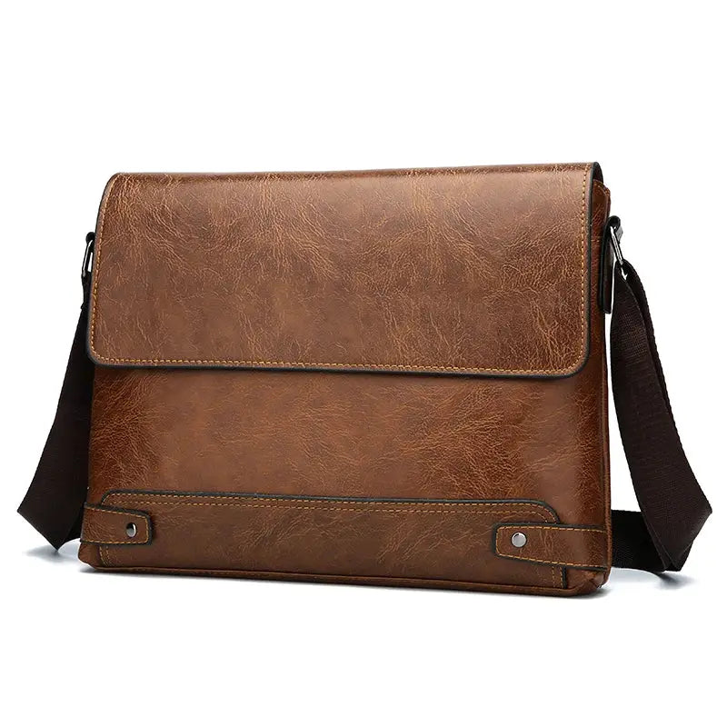 Shoulder bag by Simples Market, brown leather men's crossbody business bag with large capacity