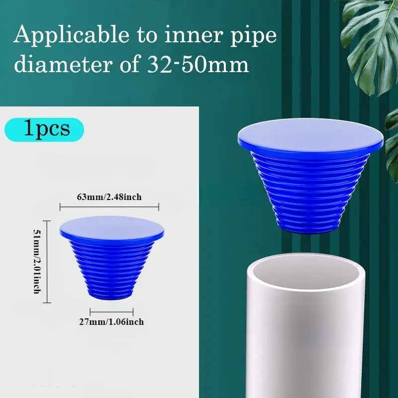 Blue silicone sewer pipe sealing plug for floor drains; anti-odor stopper, fits 32–50 mm inner pipes, 1 piece