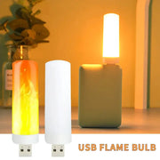 USB LED flame bulb set by Simples Market; two bulbs: orange flicker flame and white glow USB night lights.