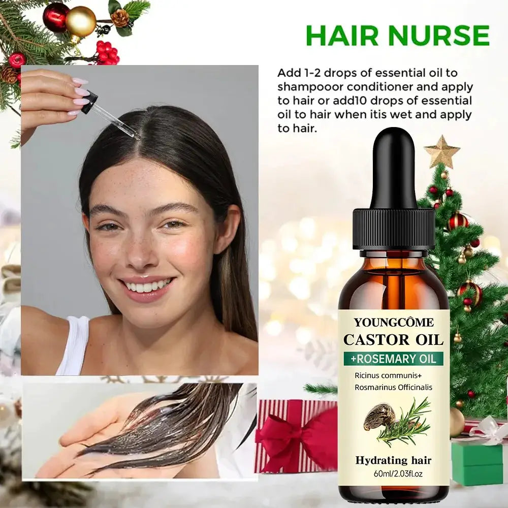 Castor Oil and Rosemary Oil Hair Growth Oil for Thicker Hair Shine and Reduced Hair Loss and Split Ends