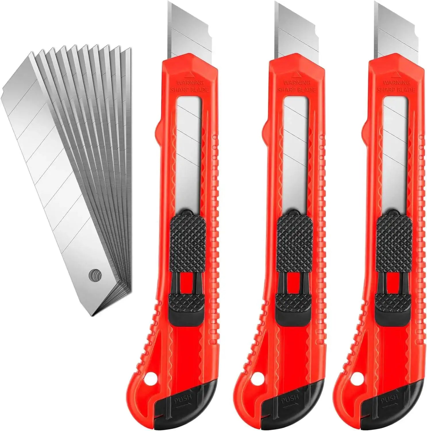 3 Pack Retractable Box Cutter Utility Knife Set With 18mm Wide Blades For Cartons Cardboard And Boxes