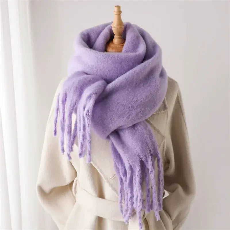 Luxurious Faux Cashmere Winter Scarf for Women Thick Soft Warm Wrap with Tassels