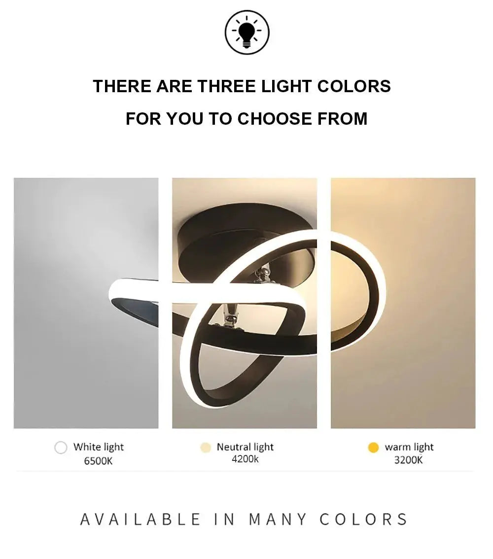 Simples Market LED ceiling light with three interlocking rings; modern minimalist design and 3200K–6500K color options.