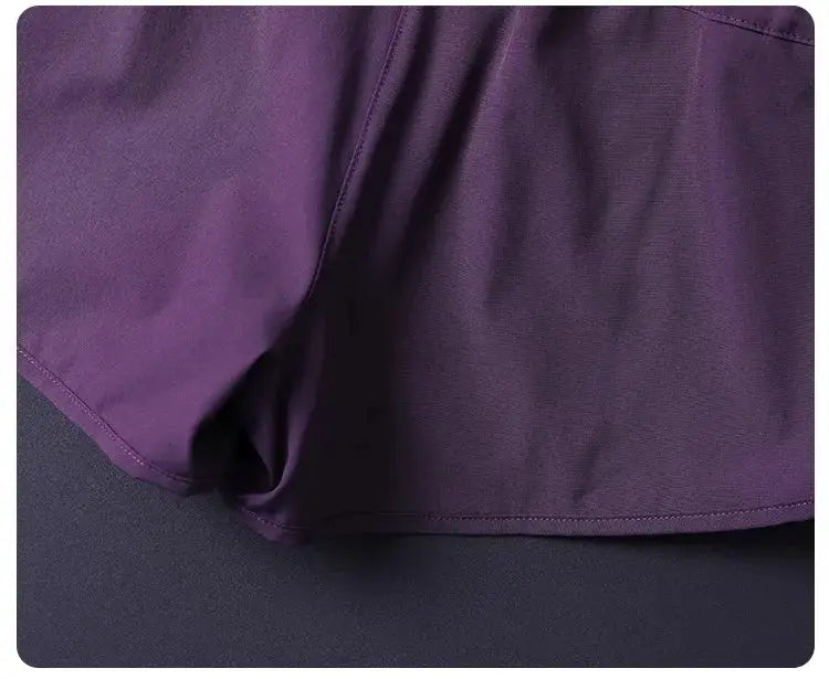 Women's purple 2-in-1 shorts by Simples Market, lightweight breathable fabric with split-side design