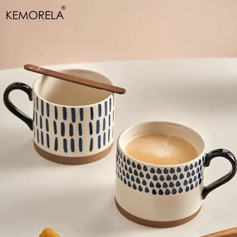 KEMORELA Nordic Ceramic Cup 450ml Large Capacity Coffee Milk Mug With Handle Retro Style Breakfast Oatmeal Gift Set
