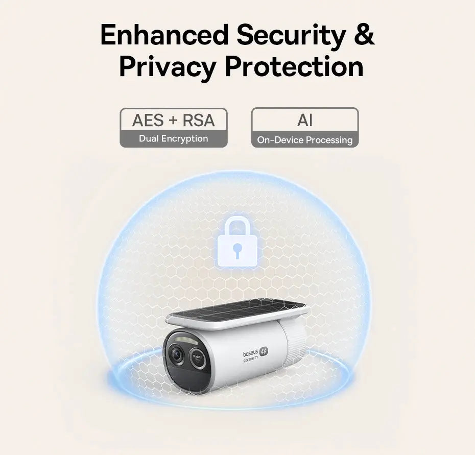 Baseus Security S2 outdoor camera with solar panel, silver body, 4K IP67 waterproof
