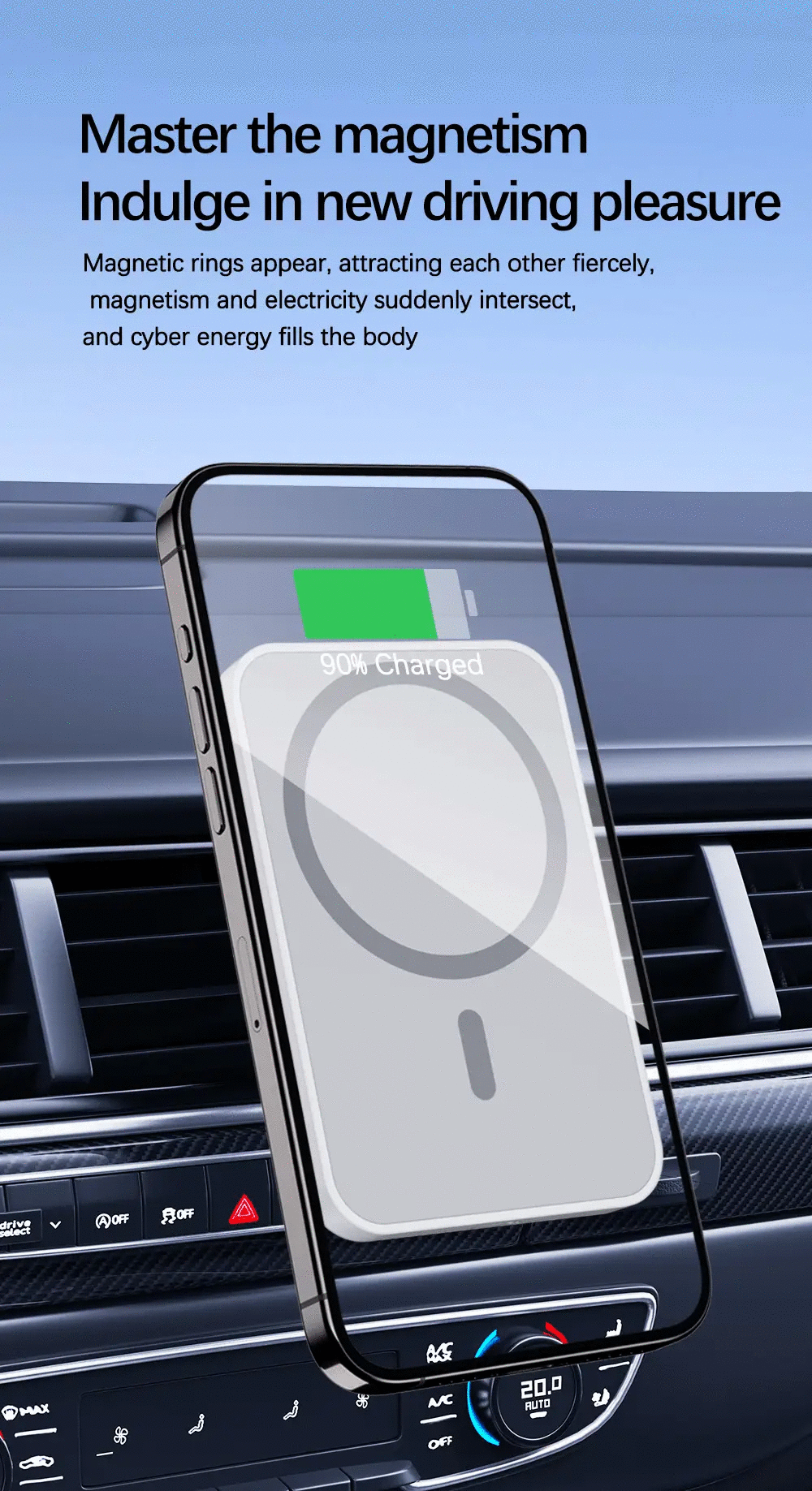 HOMEFISH magnetic car wireless charger phone stand in car dashboard, black, Simples Market