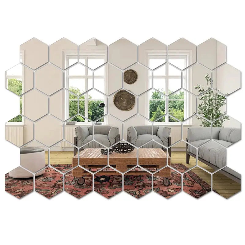 45 Pieces Hexagon Mirror Wall Sticker Set Acrylic DIY Decorative Tiles For Living Room And Bedroom