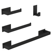 Simples Market black self-sticking bathroom hardware set, 4-piece with robe hook, towel bars, and paper holder