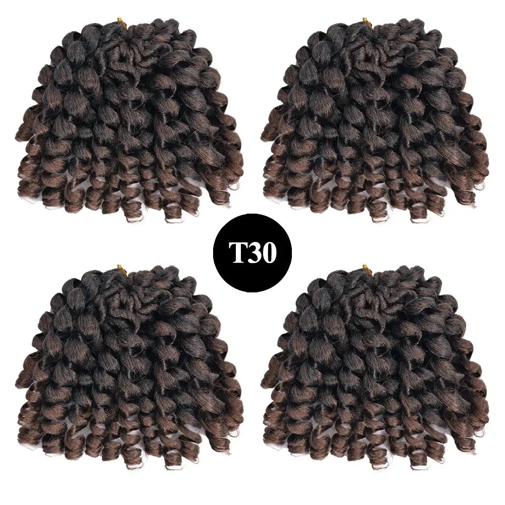 Synthetic ombre braiding hair extensions, four bundles of jumpy wand curl crochet braids in black-to-brown ombre (T30)
