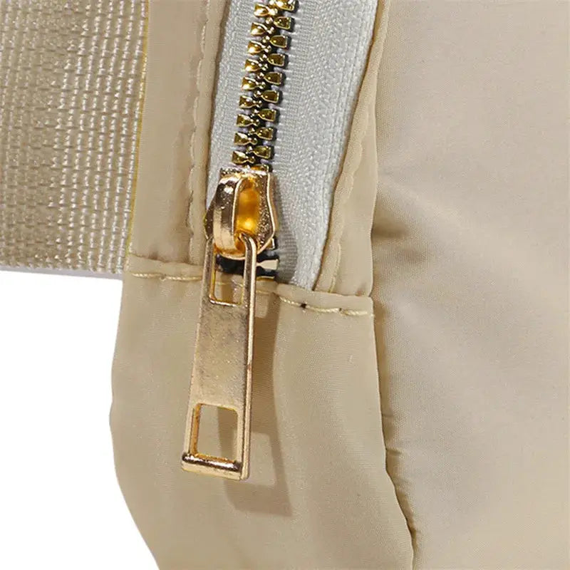 Waist bag by Simples Market, beige fabric with gold zipper, 2024 women fanny pack for outdoor travel.