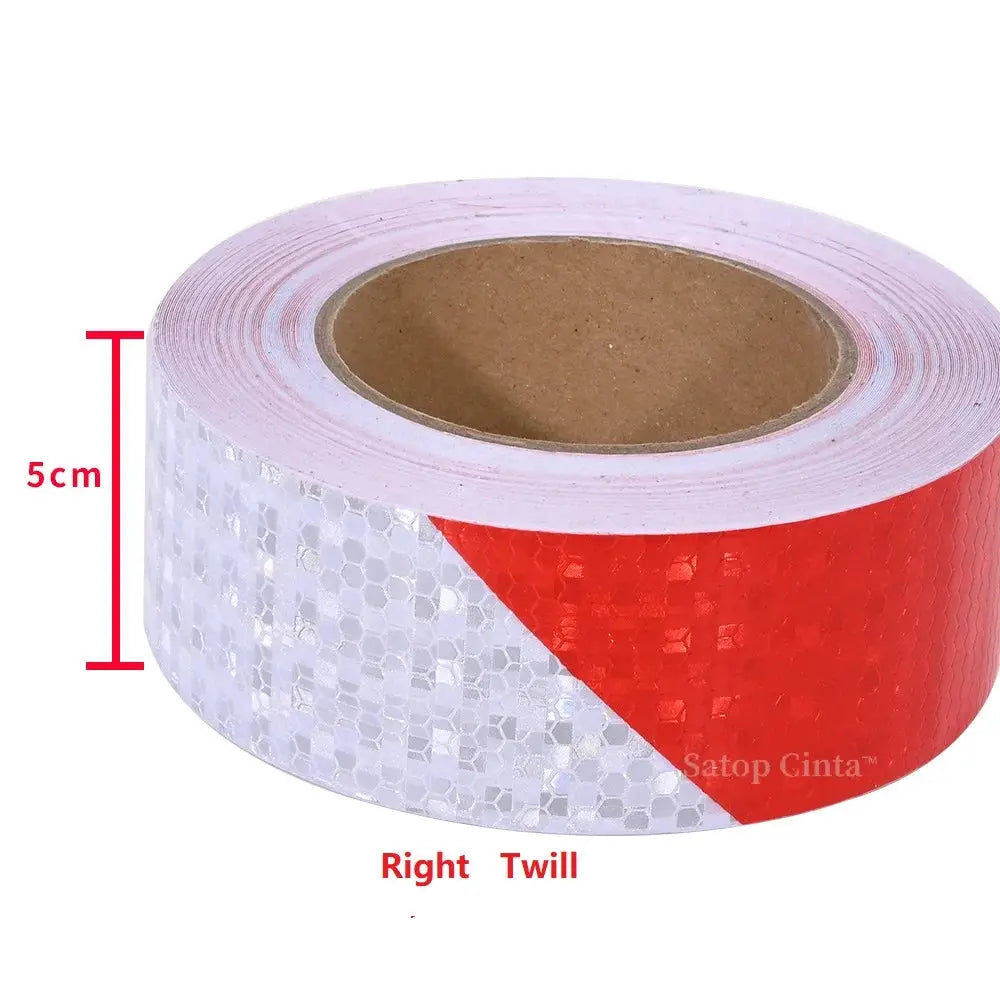 Reflective Adhesive Tape With Twill White Red Stripes Waterproof For Car Left Or Right 5cm 10cm 15cm 20cm By 5m