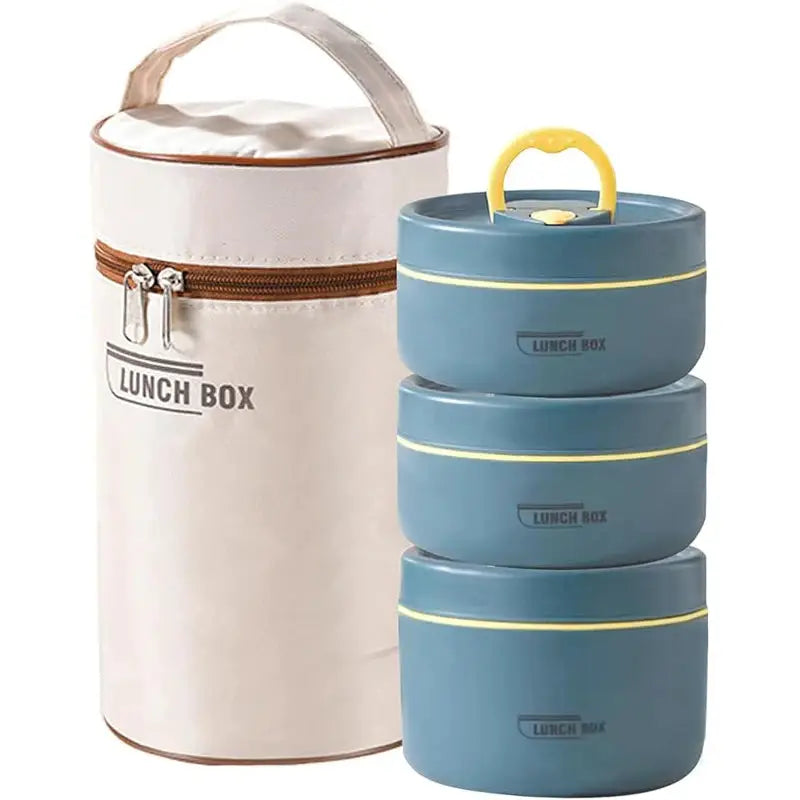 UrbanChef Portable Insulated Stainless Steel Lunch Container Set With 3 Stackable Carriers Keeps Food Hot Or Cold