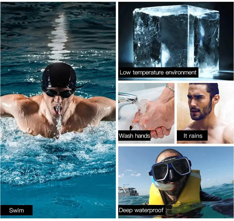 OLEVS 5885 men's watch; stainless steel strap; waterproof collage with swimming and snorkeling scenes