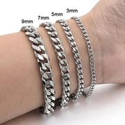Stainless Steel Cuban Chain Bracelet For Men And Women 3mm 5mm 7mm 9mm Wide Durable Jewelry Gift