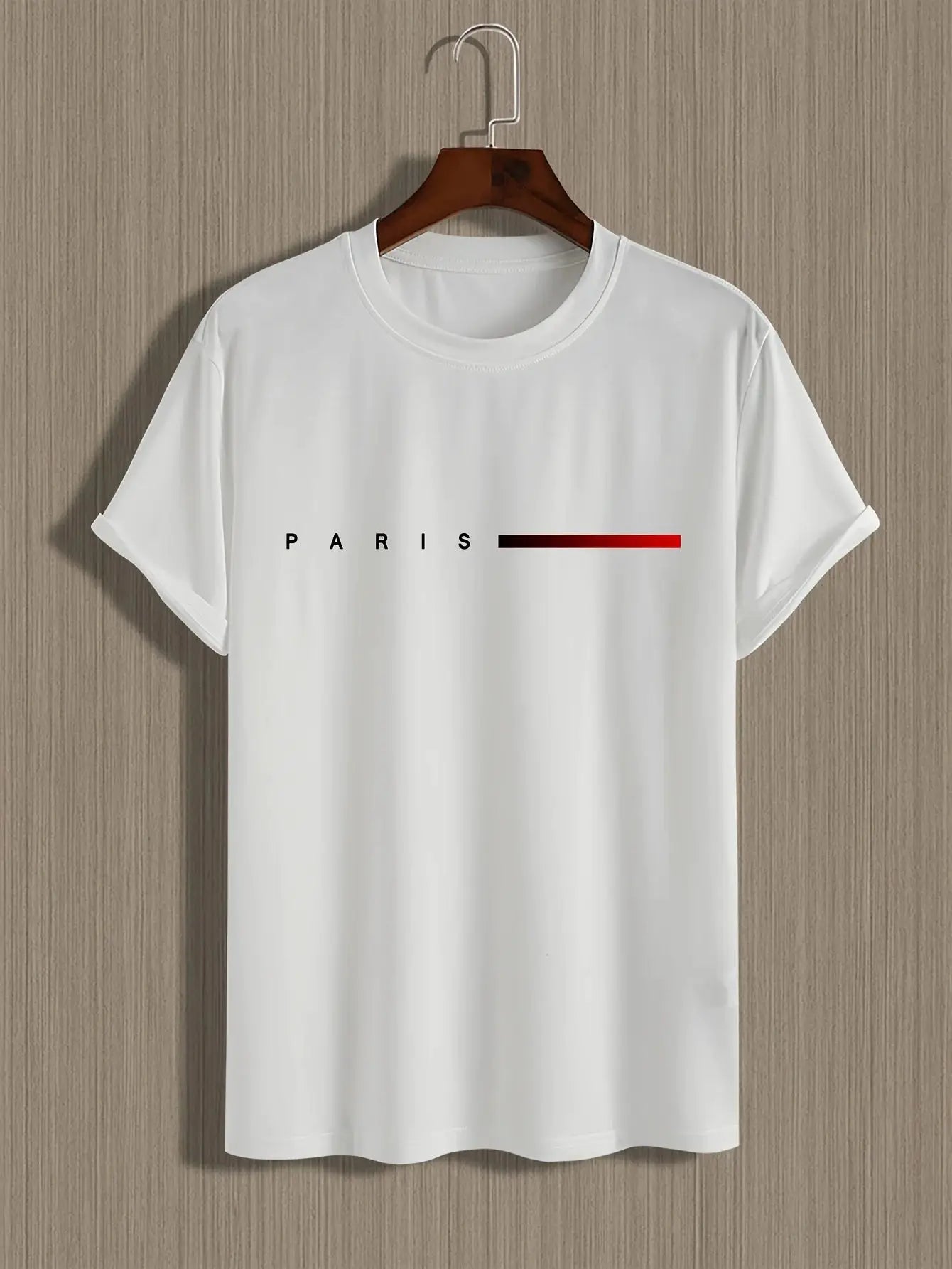 Men's 100 Percent Cotton Summer T Shirt Paris Letter Print Round Neck Short Sleeve Casual Top