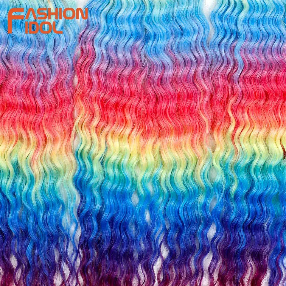 Fashion Idol rainbow ombre crochet hair extensions, 22in, synthetic Ariel Curl water wave.