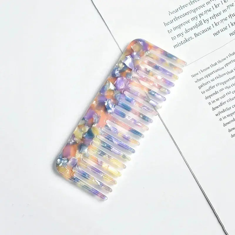 Wide-teeth acetate hair comb, colorful anti-static styling tool for hairdressing and travel