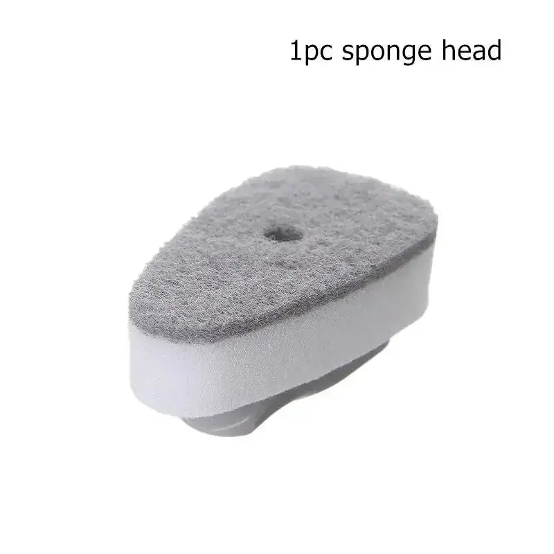 Refillable cleaning brush sponge head; gray scouring pad on white foam body from Simples Market