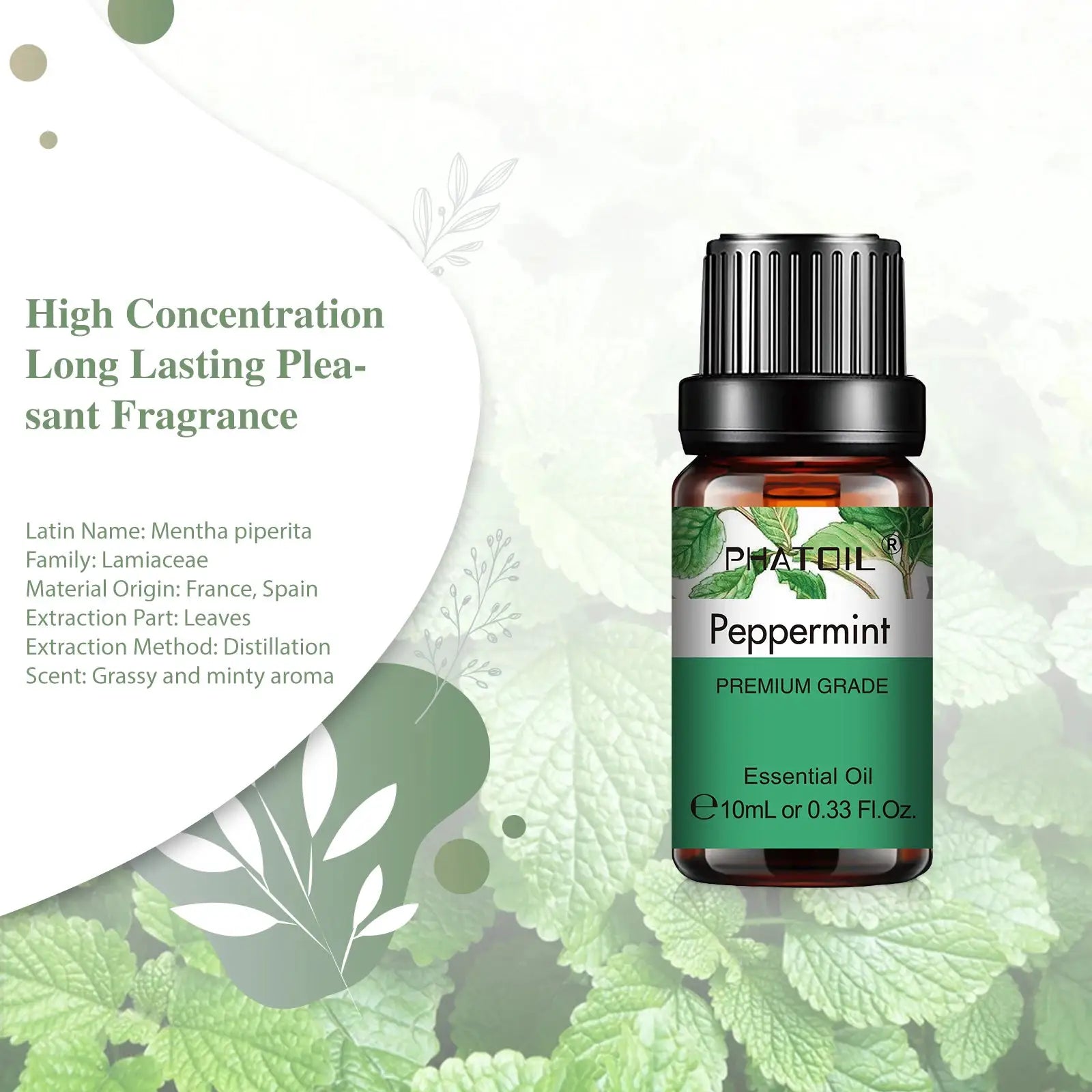 PHATOIL 10ml Natural Plant Essential Oil Eucalyptus Lavender Bergamot Vanilla Peppermint For Diffuser