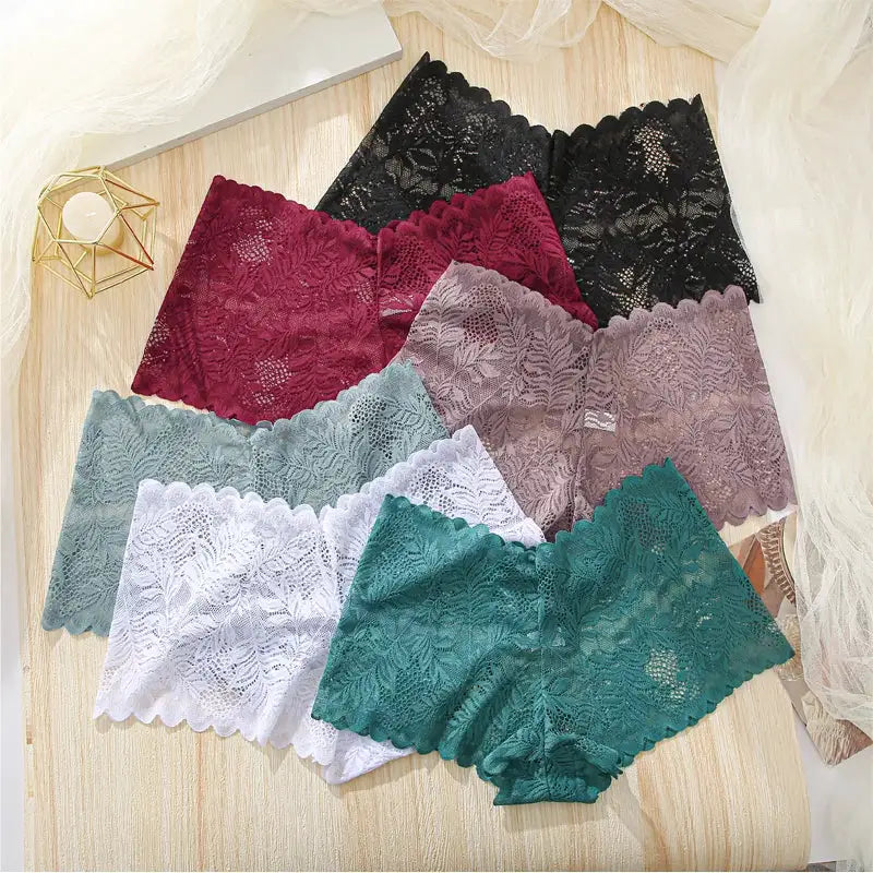 Women's lace floral boyshorts, 4-pack in assorted colors, low-waist breathable underwear