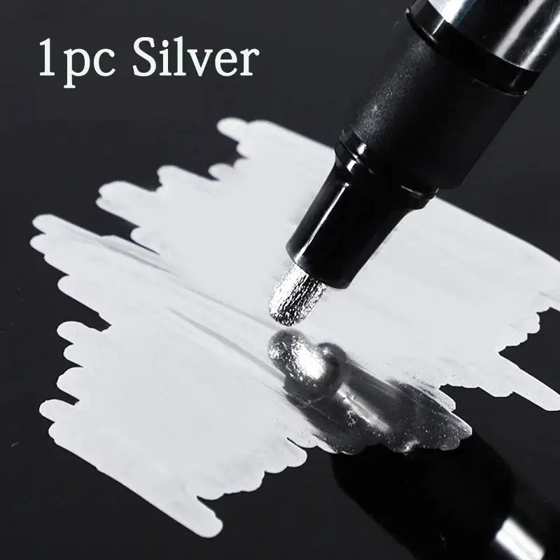 Silver chrome paint marker with 2mm tip, single piece, reflective metallic ink - Simples Market