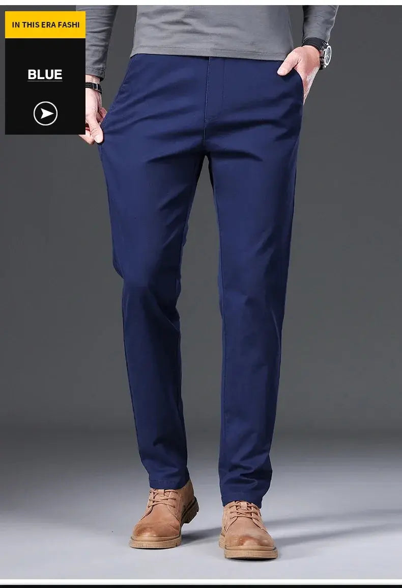 Blue Simples Market men's casual pants, 97% cotton, slim straight business trousers.