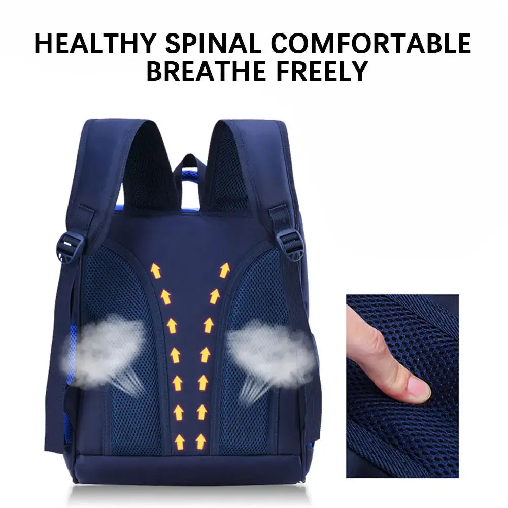 Simples Market navy blue kids school backpack with breathable mesh back and padded straps