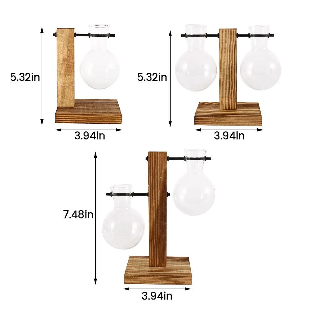 Simples Market Creative glass bulb planter on a wooden stand; two bulb vases for desktop decor