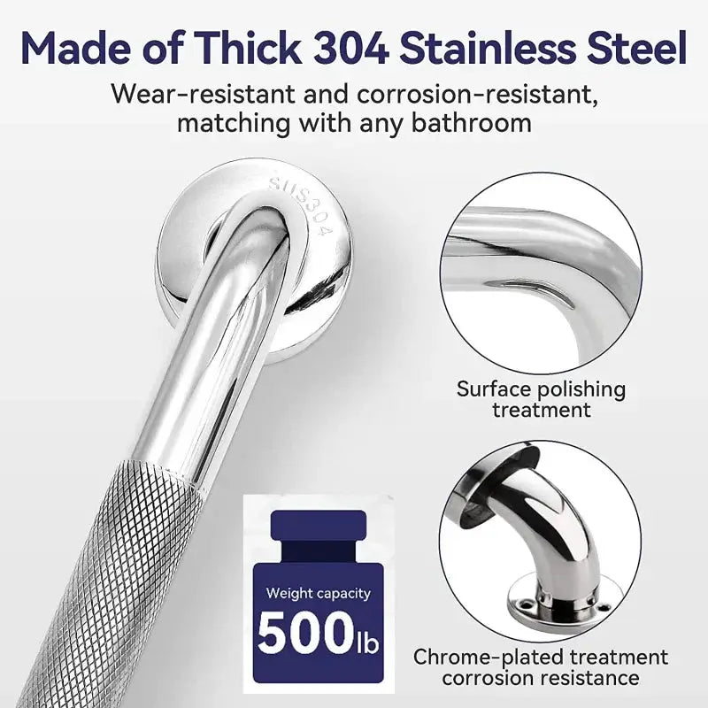Stainless steel bathroom grab bar 300/400/500mm with anti-slip grip and towel rack