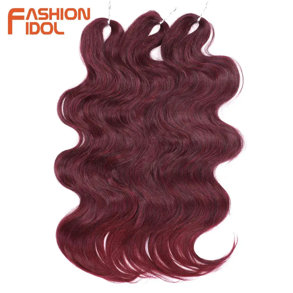 Fashion Idol crochet hair extensions, 24in soft body-wave burgundy 3-pack synthetic