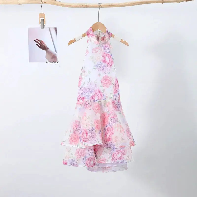 Floral Printed Backless Mini Dress Sleeveless A Line Party Clubwear