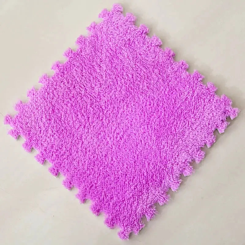 Soft plush pink EVA foam puzzle mat for kids, interlocking square play mat 30cm