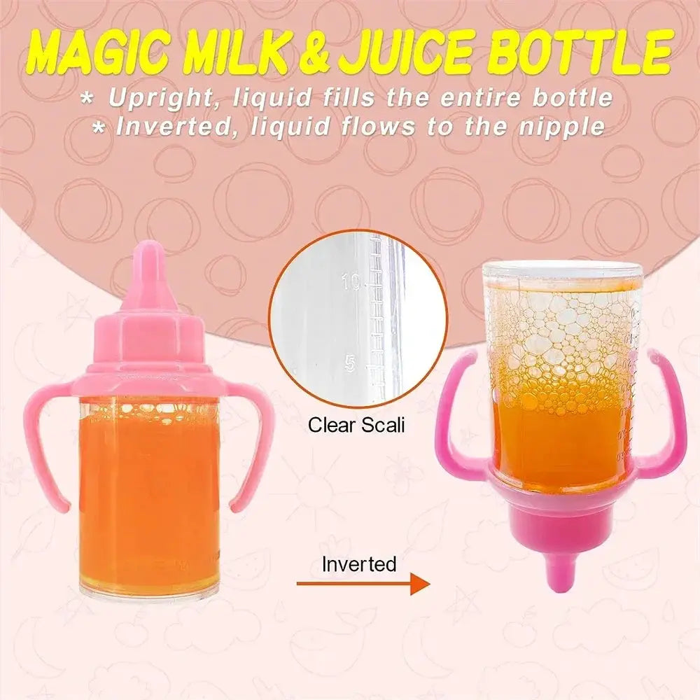 Two Piece Baby Doll Feeding Bottle Set With Milk And Juice Bottles And Pacifier For Dolls