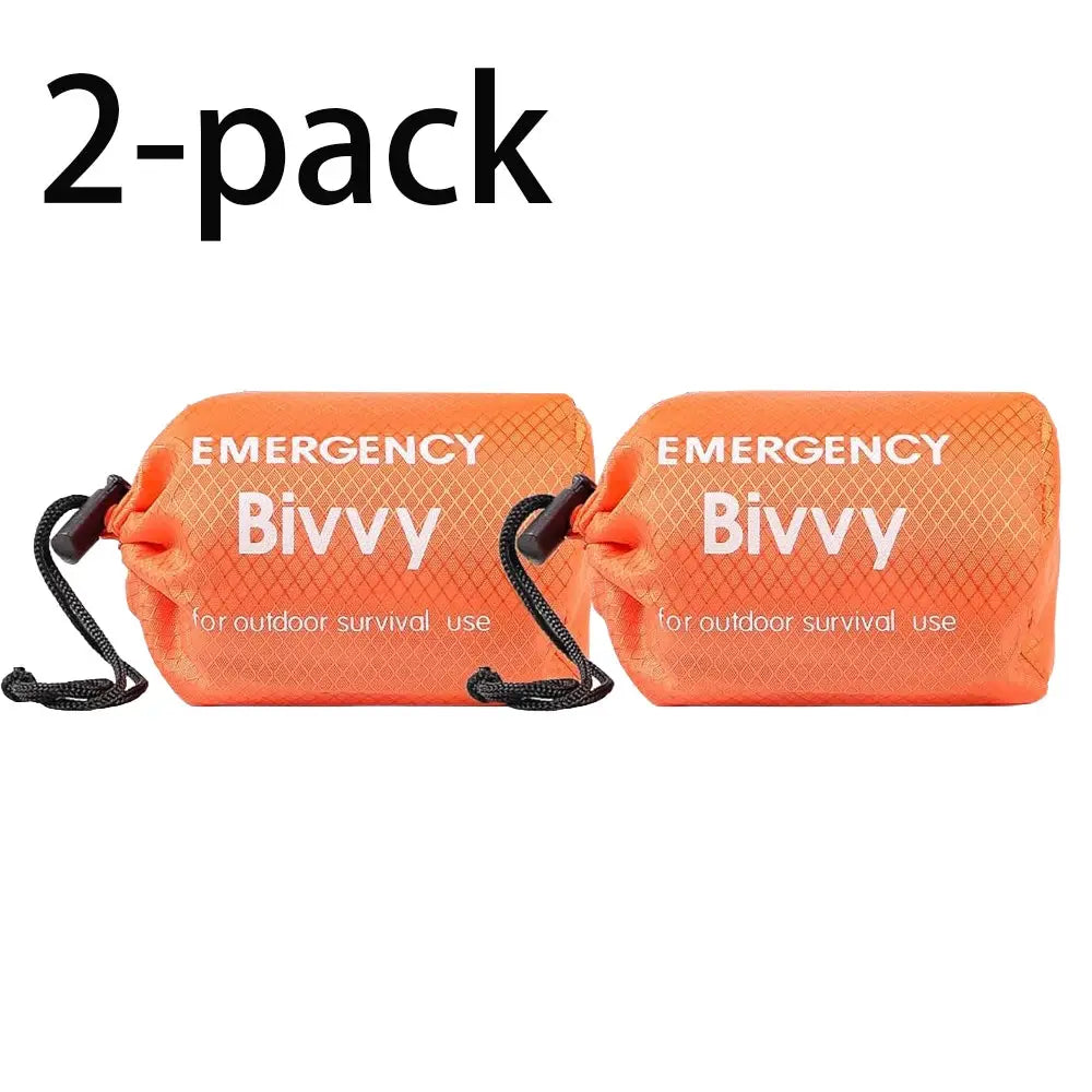 2-pack orange emergency bivvy bags for outdoor survival, portable waterproof shelter for camping