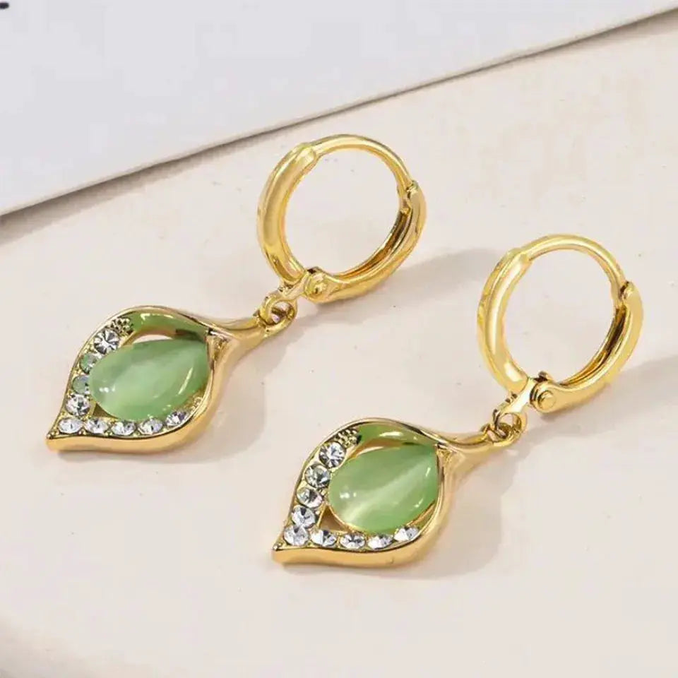 Korean Angel Eye Gold Plated Hoop Earrings With Rhinestones Inlay Tulip Petal Design For Women Party Jewelry