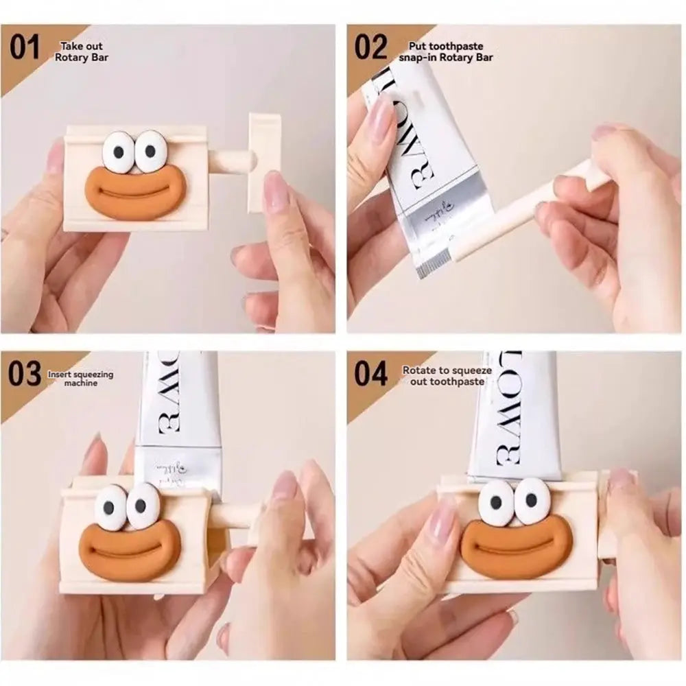 Cartoon Manual Toothpaste Squeezer and Facial Cleanser Roller Stand