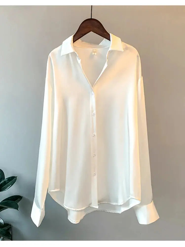 Office Lady Satin Long Sleeve Blouse With Elegant Korean Style Luxury For Professional Office Wear