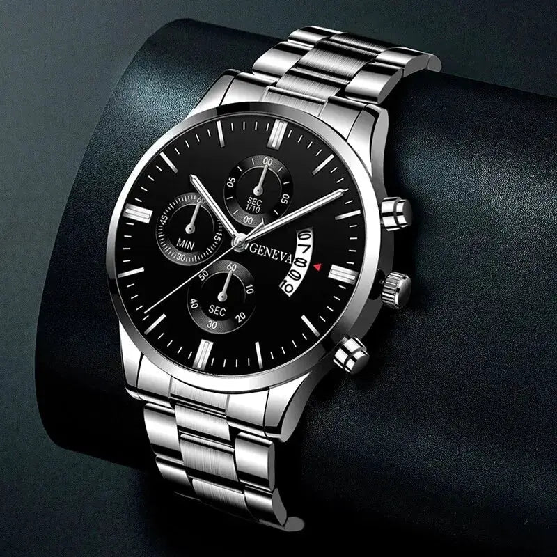 Prestige Fashion Mens Watch Luxury Calendar Quartz Wristwatch With Stainless Steel Case And Durable Band