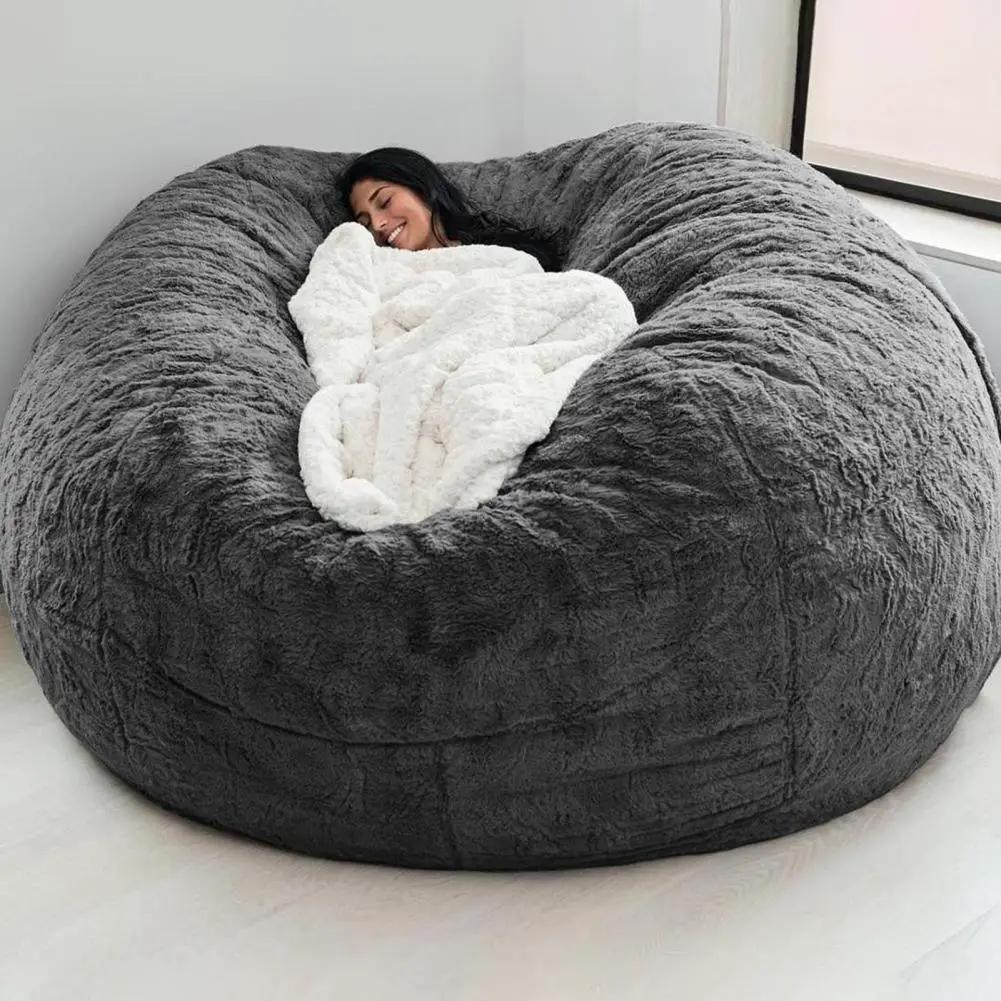 Bean bag sofa bed Simples Market gray plush cover with white blanket