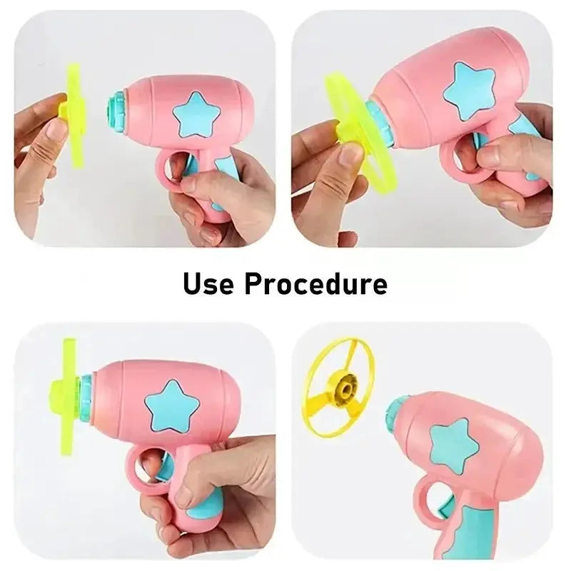 Simples Market pink cat toy interactive launch gun with neon yellow flying disc for kitten play