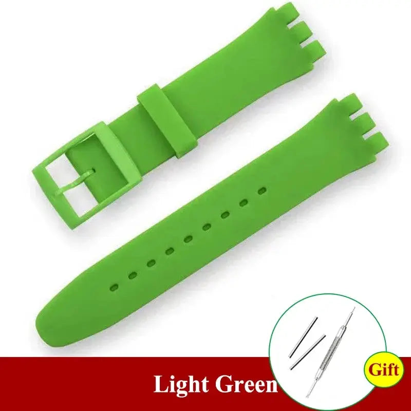 Light green silicone watch bands for Swatch watches, 16-20mm sport replacement straps, 2 pieces.