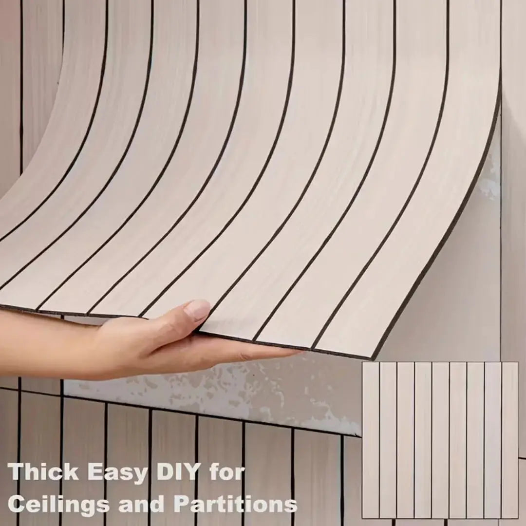 Simples Market 10pcs 3D wood grain self-adhesive wall panels, light beige, peel-and-stick for ceilings and partitions