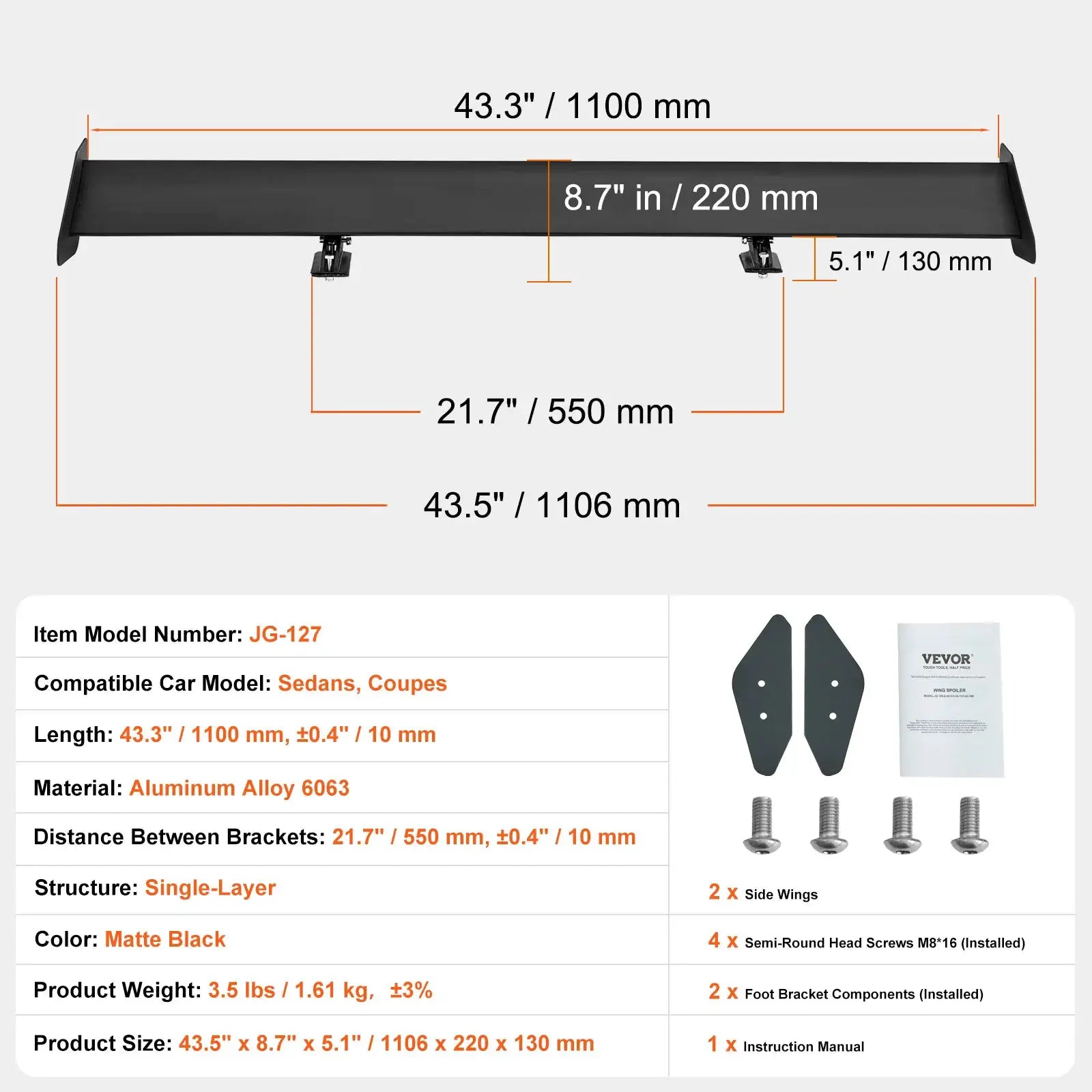 SucceBuy GT Wing Car Spoiler, Simples Market, matte black aluminum universal rear wing with mounting brackets